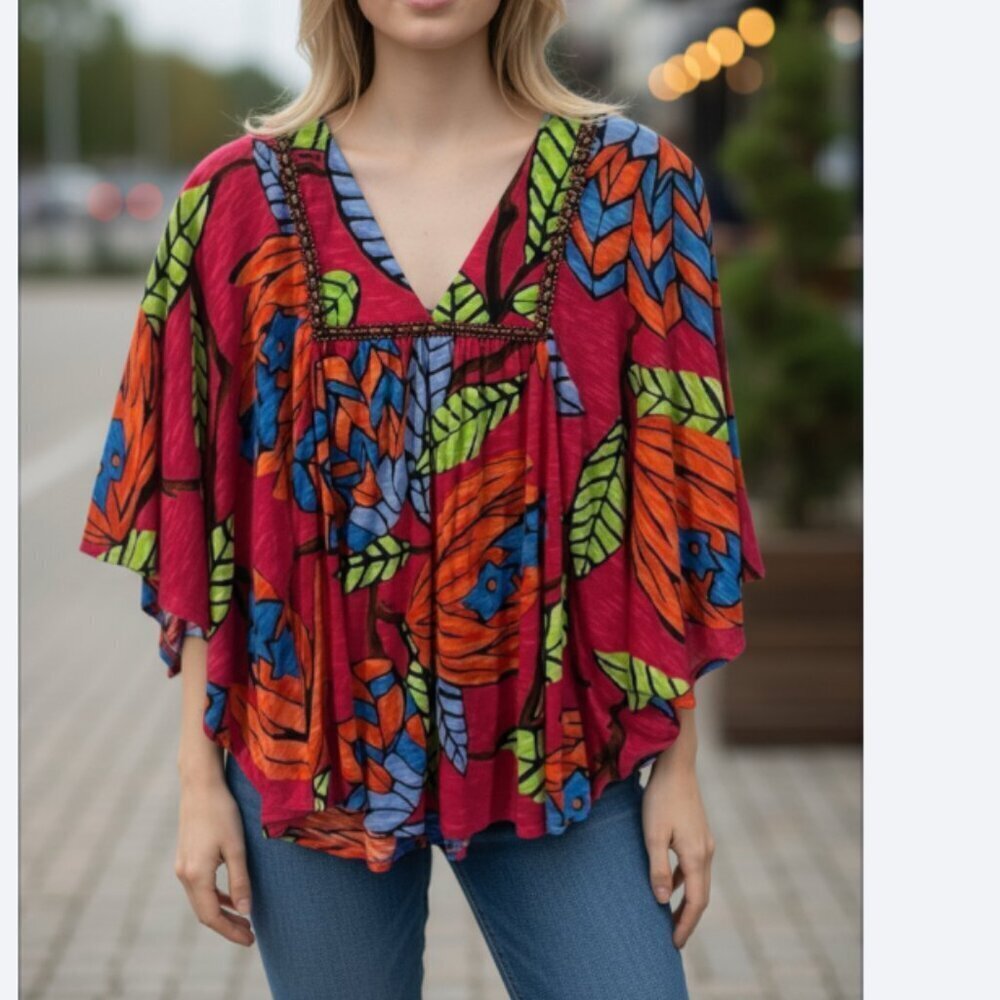 Hale Bob Cabana Women's XS Dolman Top Vibrant Embellished Beaded Resort Vacation